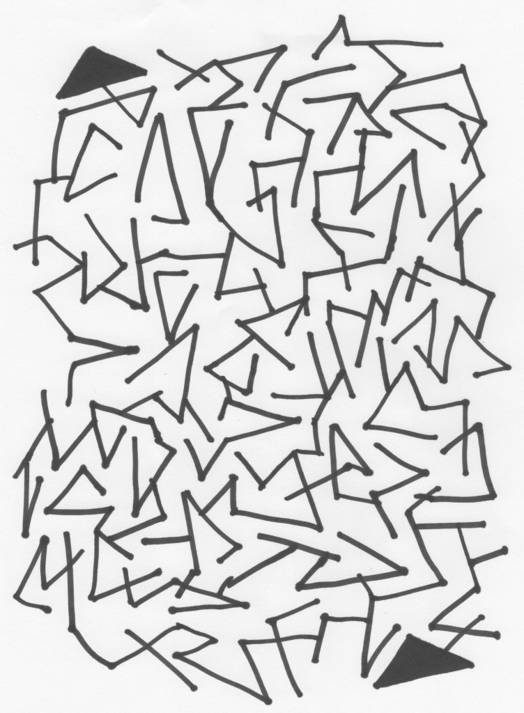 triangle to triangle, using the black lines as paths