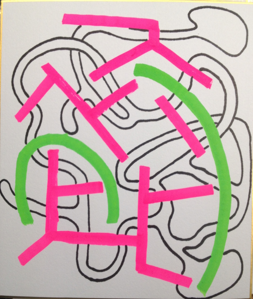 Under pink and green lines, travel along noodle paths from start to finish